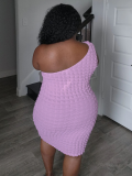 Purple Sexy Oblique Collar Solid Color Slim Hip Dress