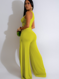 Green Fashion Casual Vest Slit Wide-Leg Pants Two-Piece Set
