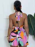 Sexy Printed Lace-Up Backless Casual Jumpsuit