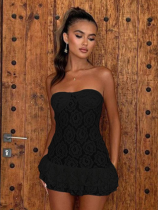 Black Sexy Tube Top Lace Hollow Sexy High Waist Dress