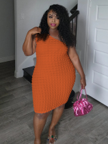 Orange Sexy Oblique Collar Solid Color Slim Hip Dress