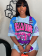 Blue Round Neck Loose Letter Print Short-Sleeved T-Shirt