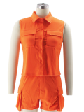Orange Lapel Three-Dimensional Pocket Sports Casual Two-Piece Suit