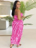 Rose Red Sexy Slim Fit Tassel Tube Top Long Dress