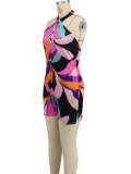 Sexy Printed Lace-Up Backless Casual Jumpsuit