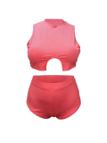 Pink Large Size O-Neck Tight Sexy Two-Piece Suit