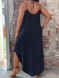 Blue Casual Holiday Style Suspender Beach Dress