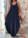 Blue Casual Holiday Style Suspender Beach Dress