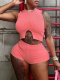 Pink Large Size O-Neck Tight Sexy Two-Piece Suit