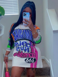 White Retro Contrast Loose Graffiti Letter Long-Sleeved T-Shirt
