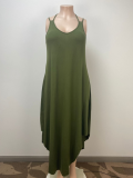 Dark Green Casual Holiday Style Suspender Beach Dress