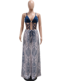 Blue Sexy Suspenders Lace-Up Loose Jumpsuit