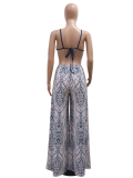 Blue Sexy Suspenders Lace-Up Loose Jumpsuit