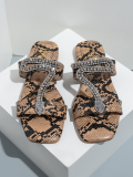 Fashionable Snakeskin Rhinestone Flat Slippers