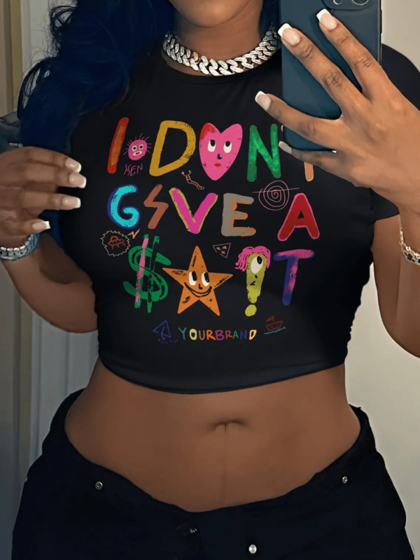 Black Sexy Navel-baring Printed T-shirt
