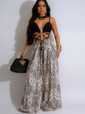 Black Sexy Suspenders Lace-Up Loose Jumpsuit