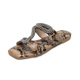 Fashionable Snakeskin Rhinestone Flat Slippers