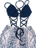 Blue Sexy Suspenders Lace-Up Loose Jumpsuit