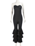 Black Wrap Chest Sleeveless Patchwork Wide Leg Jumpsuit