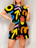 New Printed Round Neck Short Sleeve Jumpsuit