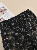 Black Mesh Yarn Sequined Flower Personalized Perspective Trousers