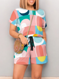 New Printed Round Neck Short Sleeve Jumpsuit