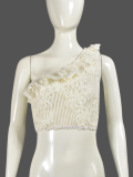 Sexy One Shoulder Sleeveless Navel-Exposed Ruffled Perspective 3D Flower Top