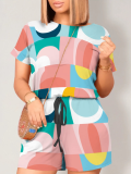New Printed Round Neck Short Sleeve Jumpsuit