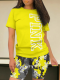 Yellow Fashion Letter Print O-Neck Temperament Two-Piece Suit