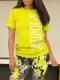 Yellow Fashion Letter Print O-Neck Temperament Two-Piece Suit