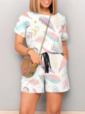 New Printed Round Neck Short Sleeve Jumpsuit