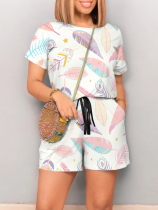 New Printed Round Neck Short Sleeve Jumpsuit