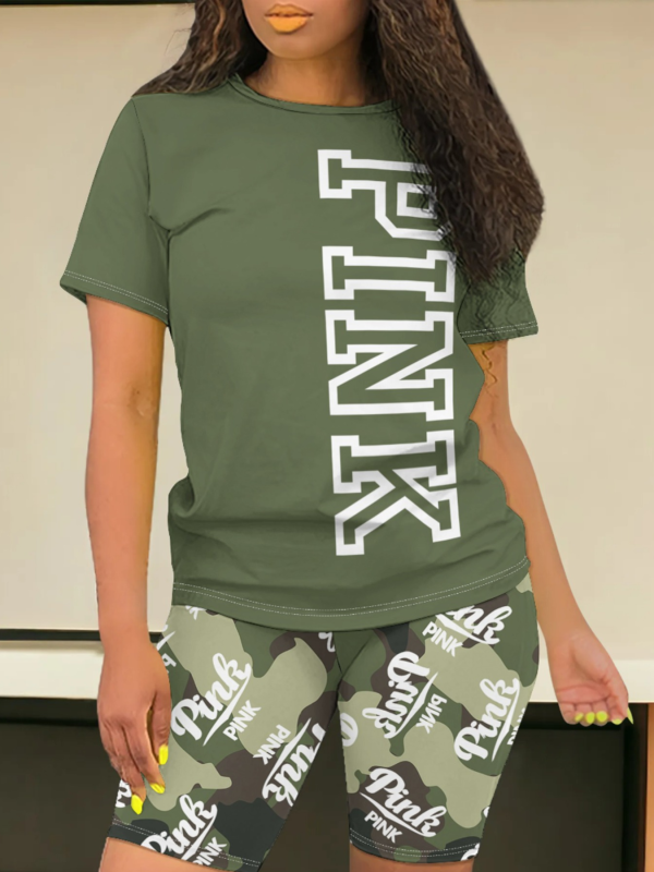 Green Fashion Letter Print O-Neck Temperament Two-Piece Suit