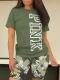 Green Fashion Letter Print O-Neck Temperament Two-Piece Suit