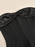 Black Wrap Chest Sleeveless Patchwork Wide Leg Jumpsuit