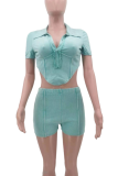 Acid-Washed Distressed Lapel Short-Sleeved Two-Piece Suit