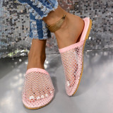 Fashionable Fishnet Rhinestone Flat Slippers
