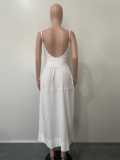 White U-Neck Suspender Sexy Backless Dress