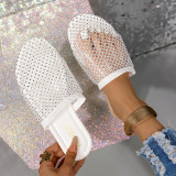 Fashionable Fishnet Rhinestone Flat Slippers