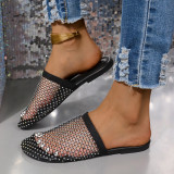 Fashionable Fishnet Rhinestone Flat Slippers