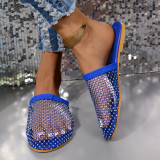 Fashionable Fishnet Rhinestone Flat Slippers