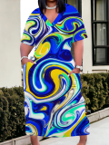 Fashion V-Neck Casual Printed Plus Size Dress