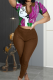 Brown Casual Tight-Fitting Shaping High Elastic Two-Piece Suit