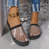 Fashionable Fishnet Rhinestone Flat Slippers