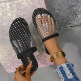 Fashionable Fishnet Rhinestone Flat Slippers