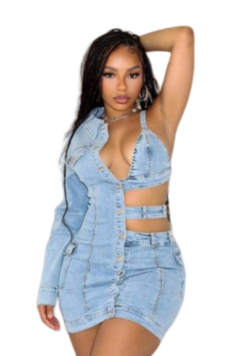 Light Blue Off-Shoulder One-Sleeve Stretch Fashion Dress