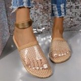 Fashionable Fishnet Rhinestone Flat Slippers