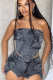Black Tube Top Slit Stretch Denim Two Piece Suit