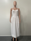 White U-Neck Suspender Sexy Backless Dress