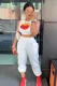 White Fashion Casual Printed Vest Trousers Two-Piece Set